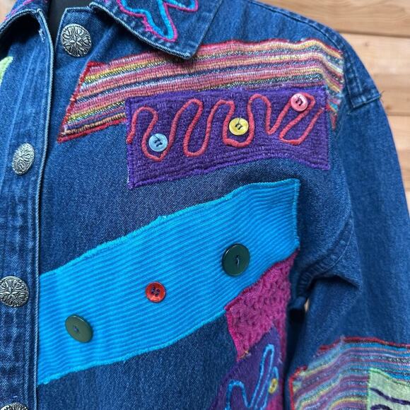 Legacy Denim Patchwork Embroidered‎ Jacket Boho Festival Artsy Small - Picture 3 of 16